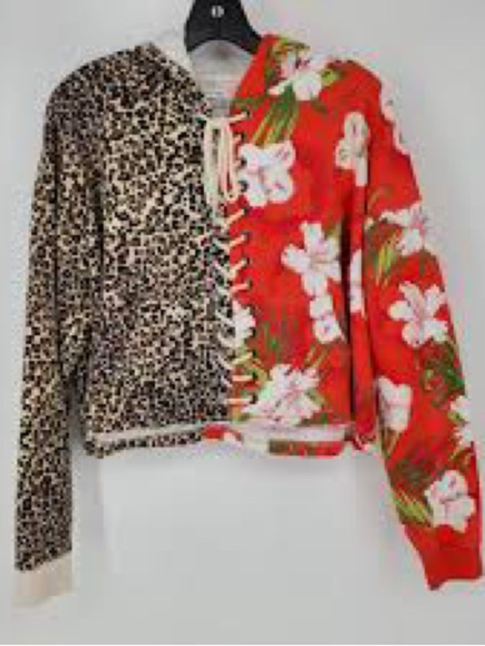 Mixed Print Lace-Up Pullover - Leopard & Red Floral - Picture 2 of 3